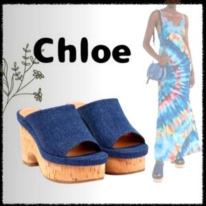 New $890 CHLOE Oli Platform Mules In Denim Size 40